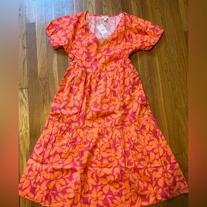 NWT 6p jcrew factory petite tiered midi dress guava fresh cantaloupe